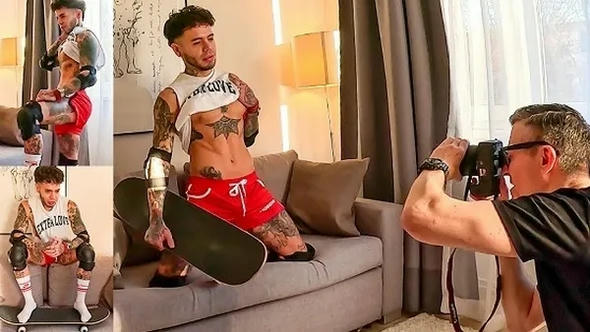 Spanish hottie Alexander stripped down to his skater pads